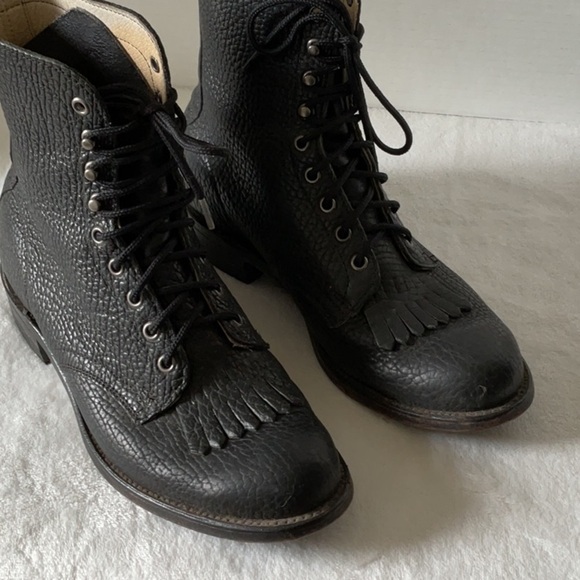 Brahma Other - Brahma Black Lace-Up Boots with Textured Leather vintage